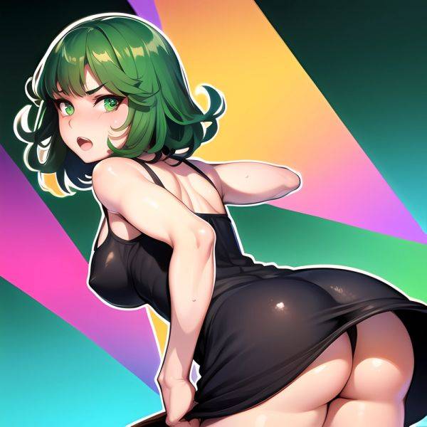 1girl Anger Vein Ass Ass Focus Black Dress Blush Dress From Behind Gradient Background Green Background Green Eyes Green Hair, 4272499222 - AIHentai - aihentai.co on pornintellect.com