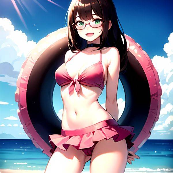 1girl D Bikini Bikini Bottom Aside Bikini Skirt Black Choker Blush Breasts Brown Hair Censored Choker Cleavage Clothing Aside Fr, 1400333301 - AIHentai - aihentai.co on pornintellect.com