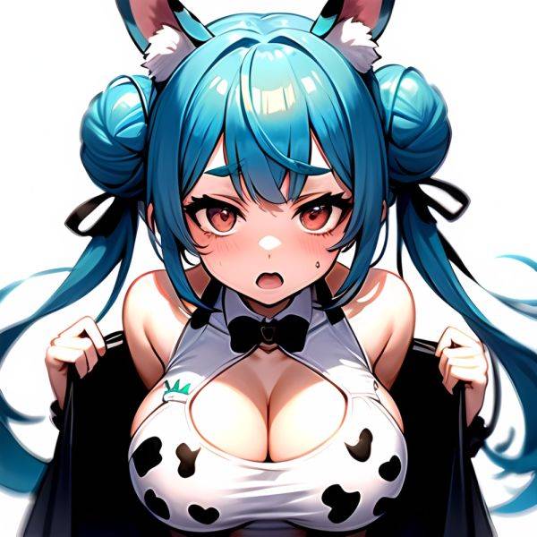 1girl Alternate Breast Size Animal Ear Fluff Animal Ears Animal Print Blue Hair Blush Breasts Cleavage Cutout Clothing Cutout Co, 2213518081 - AIHentai - aihentai.co on pornintellect.com