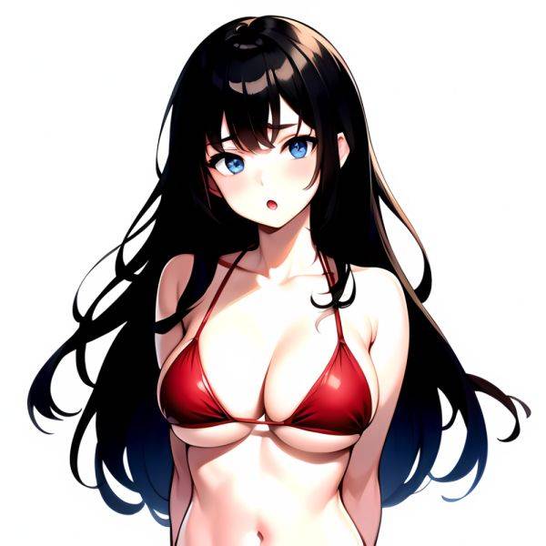 1girl O Absurdres Bikini Red Bikini Black Hair Blue Eyes Breasts Cleavage Collarbone Commentary Request Highres Large Breasts Lo, 1559929161 - AIHentai - aihentai.co on pornintellect.com