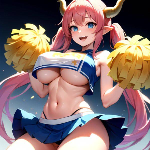 1girl Absurdres Blue Skirt Bluefrok Breasts Cheerleader Dragon Girl Dragon Horns Highres Holding Holding Pom Poms Horns Huge Bre, 759099738 - AIHentai - aihentai.co on pornintellect.com