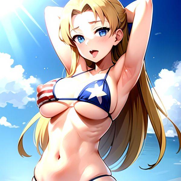 1girl American Flag Bikini Armpits Arms Behind Head Bikini Blonde Hair Blue Eyes Blush Breasts Covered Erect Nipples Flag Print, 784364380 - AIHentai - aihentai.co - Usa on pornintellect.com