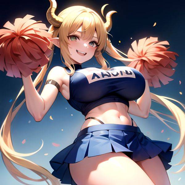 1girl Absurdres Blue Skirt Bluefrok Breasts Cheerleader Dragon Girl Dragon Horns Highres Holding Holding Pom Poms Horns Huge Bre, 1548801986 - AIHentai - aihentai.co on pornintellect.com