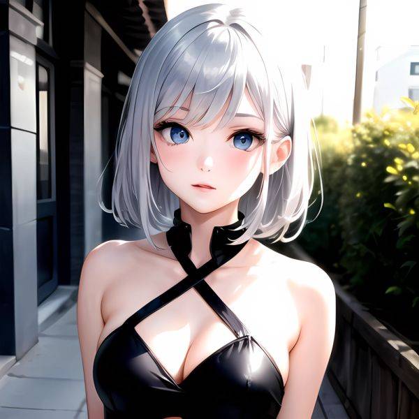 1girl Sexy Blue Eyes Silver Hair Arms Behind Back Facing The Camera Looking At The Camera, 2568147161 - AIHentai - aihentai.co on pornintellect.com