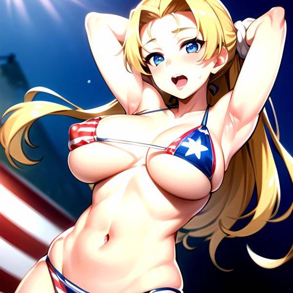 1girl American Flag Bikini Armpits Arms Behind Head Bikini Blonde Hair Blue Eyes Blush Breasts Covered Erect Nipples Flag Print, 4082011535 - AIHentai - aihentai.co - Usa on pornintellect.com