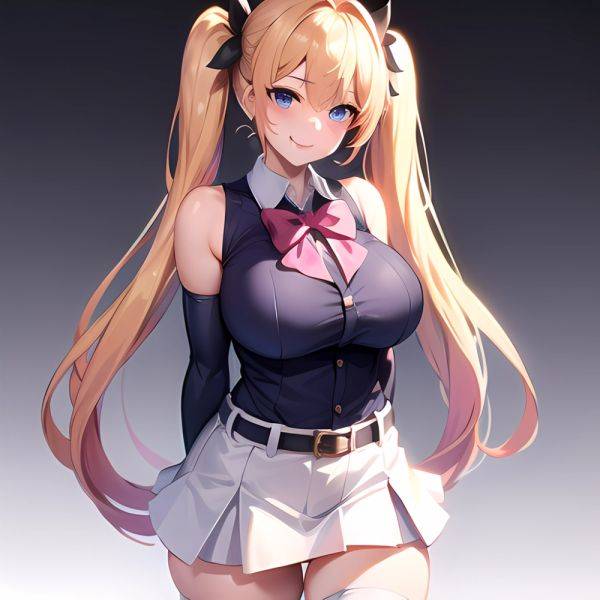 1girl Aymusk Belt White Skirt Blonde Hair Blue Eyes Blush Bow Bowtie Breasts Curvy Elbow Gloves Fang Gloves Gradient Background, 3237541266 - AIHentai - aihentai.co on pornintellect.com