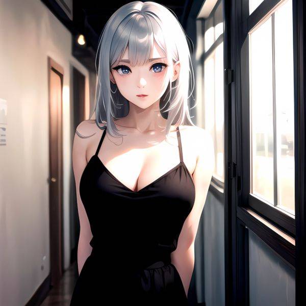 1girl Sexy Blue Eyes Silver Hair Arms Behind Back Facing The Camera Looking At The Camera, 2668696449 - AIHentai - aihentai.co on pornintellect.com