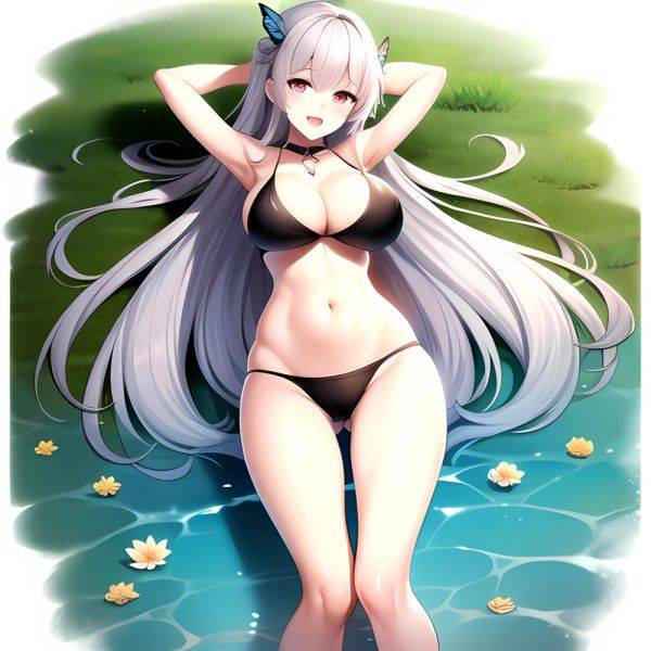 1girl D Bare Arms Bare Shoulders Bikini Black Bikini Breasts Bug Butterfly Butterfly Hair Ornament Choker Cleavage Feet Out Of, 4020904213 - AIHentai - aihentai.co on pornintellect.com