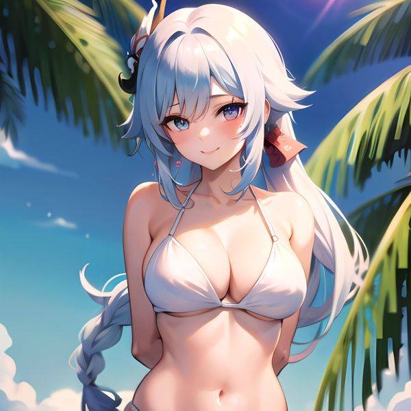 1girl Absurdres Bare Shoulders Beach Bikini Blue Eyes Blue Sky Blush Braid Braided Ponytail Breasts Cleavage Collarbone Genshin, 1725375693 - AIHentai - aihentai.co on pornintellect.com