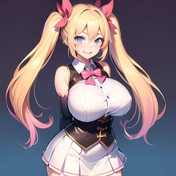 1girl Aymusk Belt White Skirt Blonde Hair Blue Eyes Blush Bow Bowtie Breasts Curvy Elbow Gloves Fang Gloves Gradient Background, 3214427750 - AIHentai - aihentai.co on pornintellect.com