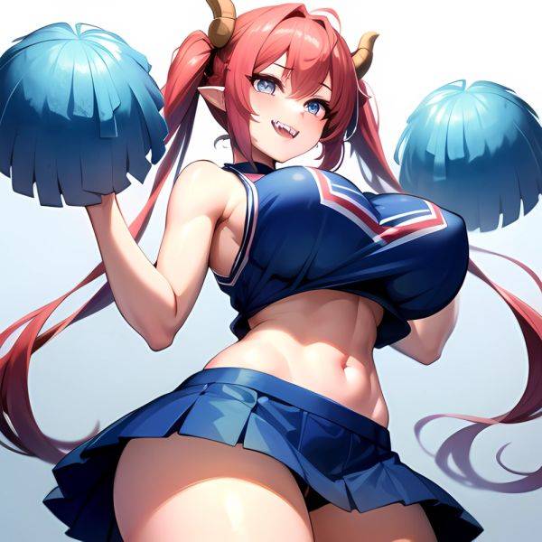 1girl Absurdres Blue Skirt Bluefrok Breasts Cheerleader Dragon Girl Dragon Horns Highres Holding Holding Pom Poms Horns Huge Bre, 328837684 - AIHentai - aihentai.co on pornintellect.com