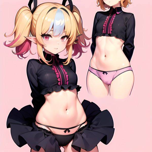 1girl Blonde Hair Frilled Panties Frills Highres Hip Bones Looking At Viewer Makaino Ririmu Multicolored Hair Navel Nijisanji No, 2802135200 - AIHentai - aihentai.co on pornintellect.com