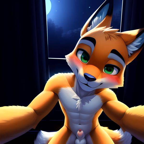 Solo Male Fox Anthro Zootopia Style Detailed Background Slim Smiling Balls Sheath Soft Shading Nighttime Green Eyes 4k Hi Res, 642295694 - AIHentai - aihentai.co on pornintellect.com