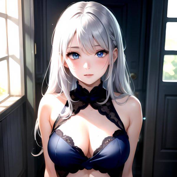 1girl Sexy Blue Eyes Silver Hair Arms Behind Back Facing The Camera Looking At The Camera, 1093095262 - AIHentai - aihentai.co on pornintellect.com