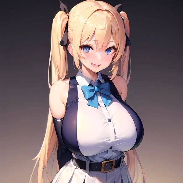 1girl Aymusk Belt White Skirt Blonde Hair Blue Eyes Blush Bow Bowtie Breasts Curvy Elbow Gloves Fang Gloves Gradient Background, 159551877 - AIHentai - aihentai.co on pornintellect.com