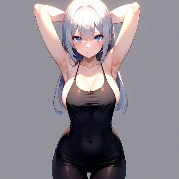 1girl Solo Tank Top Leggings Blue Eyes Standing Fully Clothed Pov Simple Background Arms Behind Head, 2210513160 - AIHentai - aihentai.co on pornintellect.com