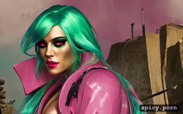 Naked, pink rabbit woman, photorealistic, green hair, sexy - spicy.porn on pornintellect.com