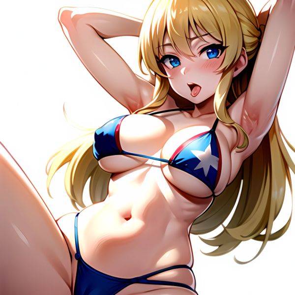 1girl American Flag Bikini Armpits Arms Behind Head Bikini Blonde Hair Blue Eyes Blush Breasts Covered Erect Nipples Flag Print, 1669196373 - AIHentai - aihentai.co - Usa on pornintellect.com