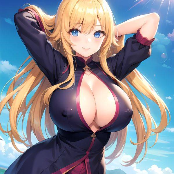 1girl Blonde Hair Breasts Cleavage Grenadier Manga Haganef Huge Breasts Long Hair Nipples Pussy Smile Tendou Rushuna Arms Behind, 1273361756 - AIHentai - aihentai.co on pornintellect.com