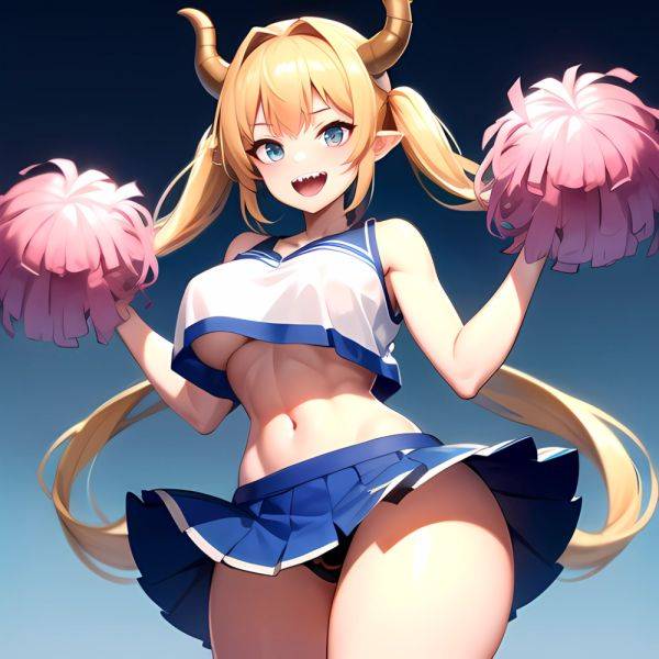 1girl Absurdres Blue Skirt Bluefrok Breasts Cheerleader Dragon Girl Dragon Horns Highres Holding Holding Pom Poms Horns Huge Bre, 3497298337 - AIHentai - aihentai.co on pornintellect.com