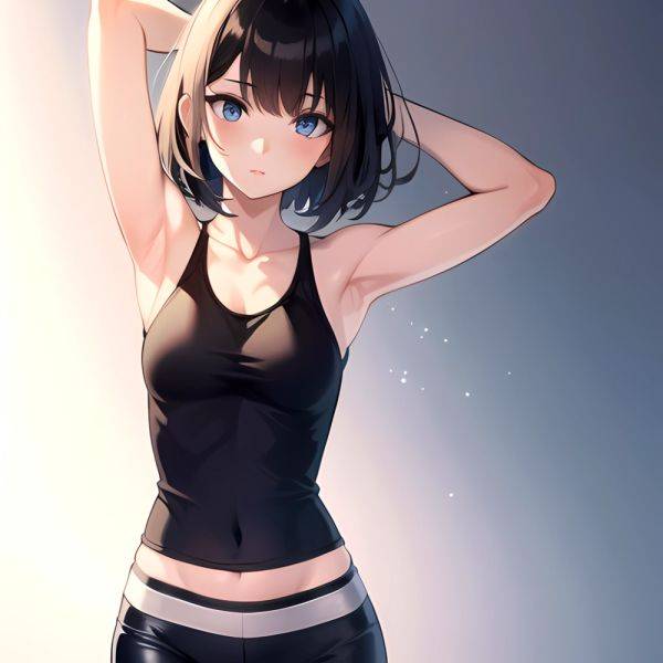 1girl Solo Tank Top Leggings Blue Eyes Standing Fully Clothed Pov Simple Background Arms Behind Head, 678089584 - AIHentai - aihentai.co on pornintellect.com
