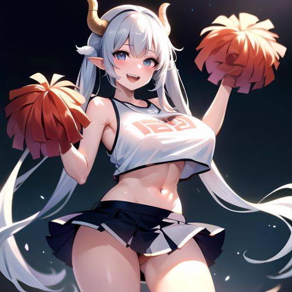 1girl Absurdres White Skirt Whitefrok Breasts Cheerleader Dragon Girl Dragon Horns Highres Holding Holding Pom Poms Horns Huge B, 2330179794 - AIHentai - aihentai.co on pornintellect.com