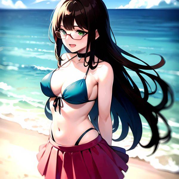 1girl D Bikini Bikini Bottom Aside Bikini Skirt Black Choker Blush Breasts Brown Hair Choker Cleavage Clothing Aside Front Tie, 1651492231 - AIHentai - aihentai.co on pornintellect.com