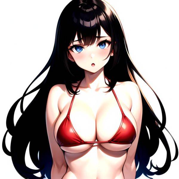 1girl O Absurdres Bikini Red Bikini Black Hair Blue Eyes Breasts Cleavage Collarbone Commentary Request Highres Large Breasts Lo, 587425818 - AIHentai - aihentai.co on pornintellect.com