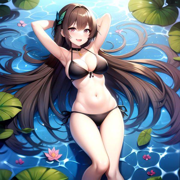 1girl D Bare Arms Bare Shoulders Bikini Black Bikini Breasts Bug Butterfly Butterfly Hair Ornament Choker Cleavage Feet Out Of, 3605357799 - AIHentai - aihentai.co on pornintellect.com