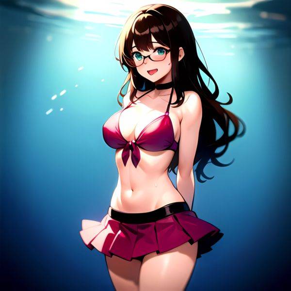 1girl D Bikini Bikini Bottom Aside Bikini Skirt Black Choker Blush Breasts Brown Hair Choker Cleavage Clothing Aside Front Tie, 2653557969 - AIHentai - aihentai.co on pornintellect.com