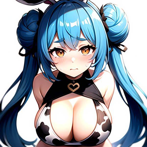 1girl Alternate Breast Size Animal Ear Fluff Animal Ears Animal Print Blue Hair Blush Breasts Cleavage Cutout Clothing Cutout Co, 1250199963 - AIHentai - aihentai.co on pornintellect.com