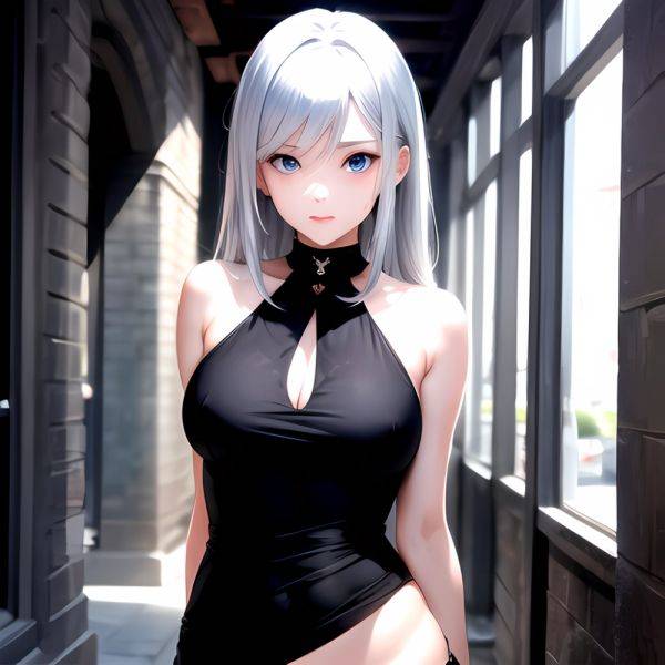 1girl Sexy Blue Eyes Silver Hair Arms Behind Back Facing The Camera Looking At The Camera, 1510929662 - AIHentai - aihentai.co on pornintellect.com