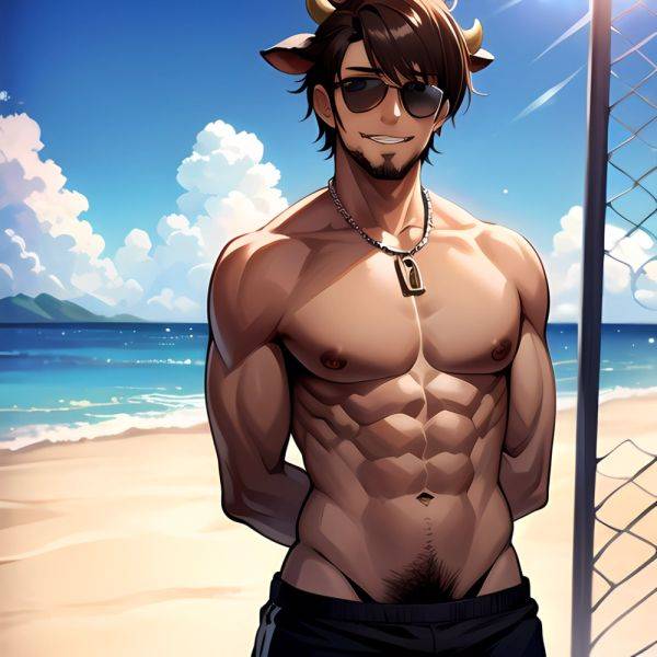 Naked Abs Adjusting Eyewear Atlas Vos Bara Beach Bracelet Brown Eyes Brown Hair Bulge Collarbone Commission Cow Horns Dark Skinn, 2060377337 - AIHentai - aihentai.co on pornintellect.com