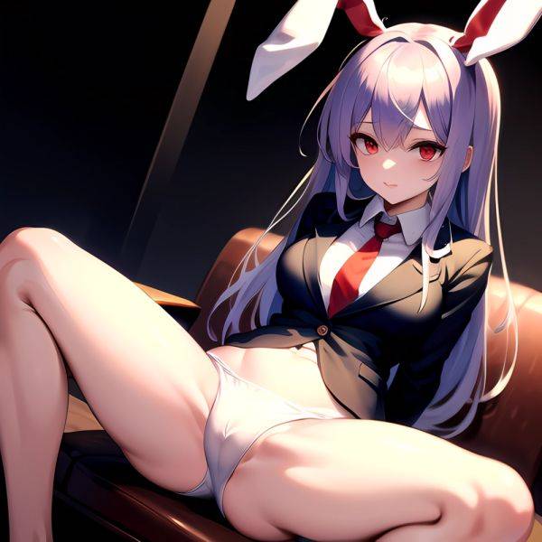 Ai Assisted Breasts Highres Medium Breasts Red Eyes Reisen Udongein Inaba Sitting Spread Legs Touhou Arms Behind Back, 2947373544 - AIHentai - aihentai.co on pornintellect.com