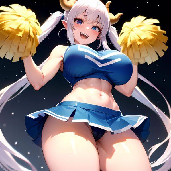 1girl Absurdres Blue Skirt Bluefrok Breasts Cheerleader Dragon Girl Dragon Horns Highres Holding Holding Pom Poms Horns Huge Bre, 3917475886 - AIHentai - aihentai.co on pornintellect.com