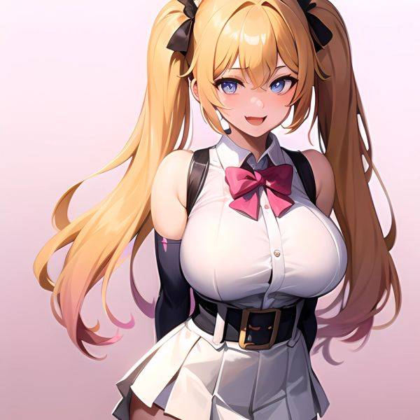 1girl Aymusk Belt White Skirt Blonde Hair Blue Eyes Blush Bow Bowtie Breasts Curvy Elbow Gloves Fang Gloves Gradient Background, 3316058024 - AIHentai - aihentai.co on pornintellect.com