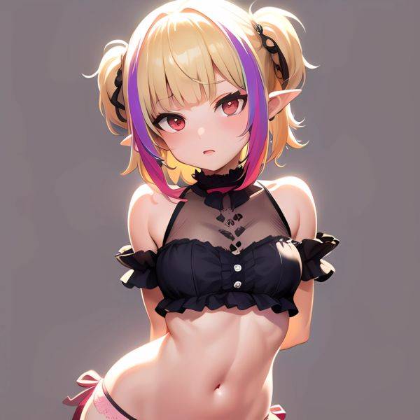 1girl Blonde Hair Frilled Panties Frills Highres Hip Bones Looking At Viewer Makaino Ririmu Multicolored Hair Navel Nijisanji No, 2473966469 - AIHentai - aihentai.co on pornintellect.com