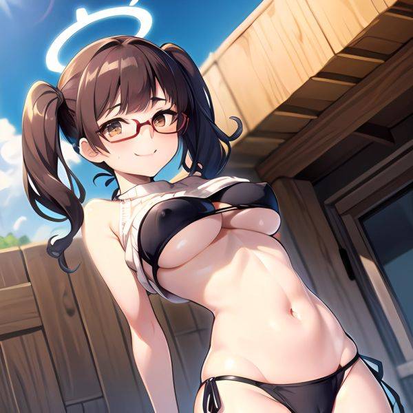 1girl Bikini Black Bikini Blue Archive Blue Sky Breasts Brown Eyes Brown Hair Closed Mouth Clothes Lift Cloud Covered Nipples, 3724756146 - AIHentai - aihentai.co on pornintellect.com