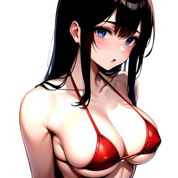 1girl O Absurdres Bikini Red Bikini Black Hair Blue Eyes Breasts Cleavage Collarbone Commentary Request Highres Large Breasts Lo, 3441710704 - AIHentai - aihentai.co on pornintellect.com