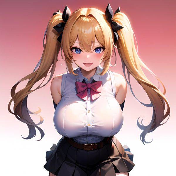 1girl Aymusk Belt Black Skirt Blonde Hair Blue Eyes Blush Bow Bowtie Breasts Curvy Elbow Gloves Fang Gloves Gradient Background, 863346921 - AIHentai - aihentai.co on pornintellect.com