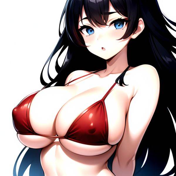 1girl O Absurdres Bikini Red Bikini Black Hair Blue Eyes Breasts Cleavage Collarbone Commentary Request Highres Large Breasts Lo, 4219447693 - AIHentai - aihentai.co on pornintellect.com