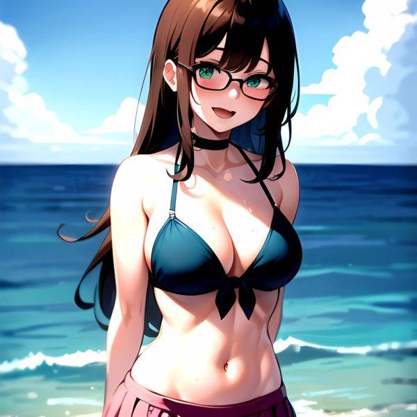 1girl D Bikini Bikini Bottom Aside Bikini Skirt Black Choker Blush Breasts Brown Hair Choker Cleavage Clothing Aside Front Tie, 3139735767 - AIHentai - aihentai.co on pornintellect.com