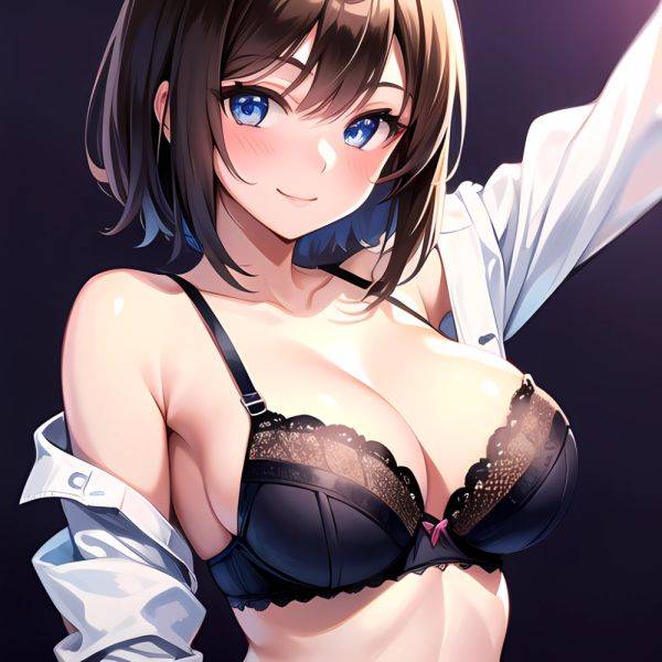 1girl Ai Generated Blue Eyes Blush Breasts Brown Hair Highres Large Breasts Light Smile Looking At Viewer Purple Background Shor, 2199974247 - AIHentai - aihentai.co on pornintellect.com