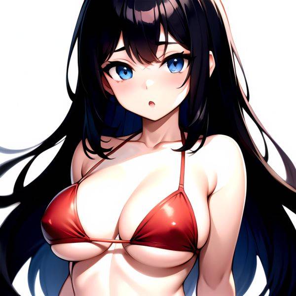 1girl O Absurdres Bikini Red Bikini Black Hair Blue Eyes Breasts Cleavage Collarbone Commentary Request Highres Large Breasts Lo, 2327726289 - AIHentai - aihentai.co on pornintellect.com