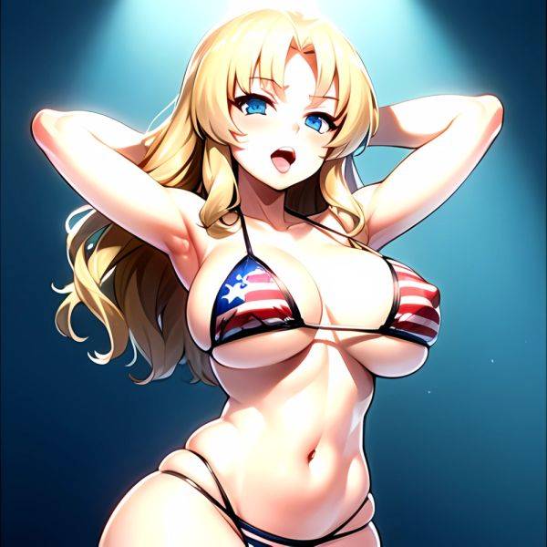 1girl American Flag Bikini Armpits Arms Behind Head Bikini Blonde Hair Blue Eyes Blush Breasts Covered Erect Nipples Flag Print, 1904592428 - AIHentai - aihentai.co - Usa on pornintellect.com