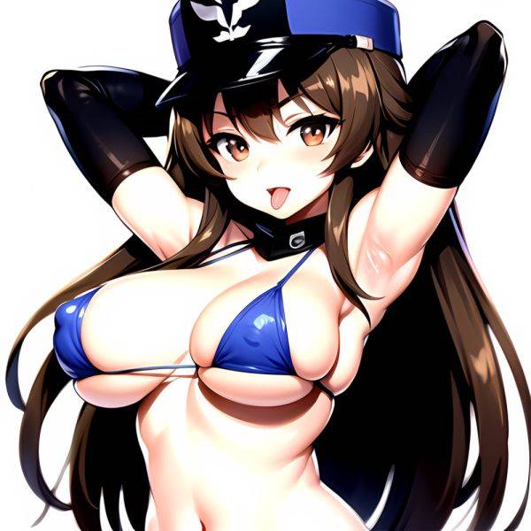 1girl Armpits Arms Behind Head Bikini Blush Breasts Brown Eyes Brown Hair Covered Erect Nipples Elbow Gloves Girls Und Panzer, 2160433228 - AIHentai - aihentai.co on pornintellect.com