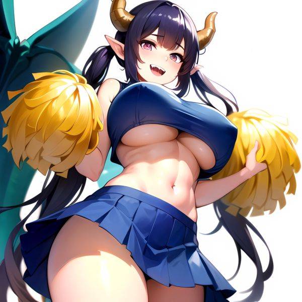 1girl Absurdres Blue Skirt Bluefrok Breasts Cheerleader Dragon Girl Dragon Horns Highres Holding Holding Pom Poms Horns Huge Bre, 2411256110 - AIHentai - aihentai.co on pornintellect.com