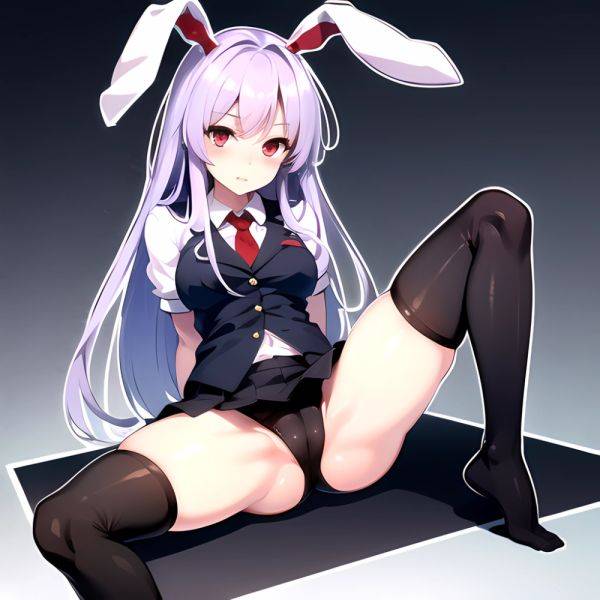 Ai Assisted Breasts Highres Medium Breasts Red Eyes Reisen Udongein Inaba Sitting Spread Legs Touhou Arms Behind Back Double Whi, 3610824211 - AIHentai - aihentai.co on pornintellect.com