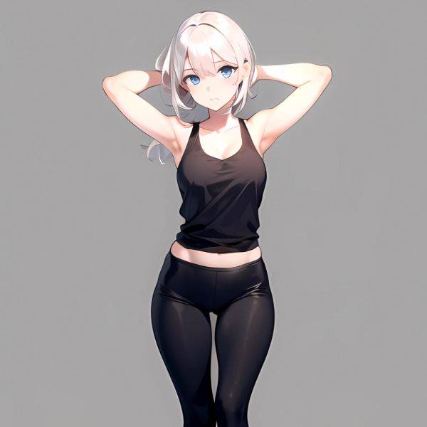 1girl Solo Tank Top Leggings Blue Eyes Standing Fully Clothed Pov Simple Background Arms Behind Head, 3714445368 - AIHentai - aihentai.co on pornintellect.com