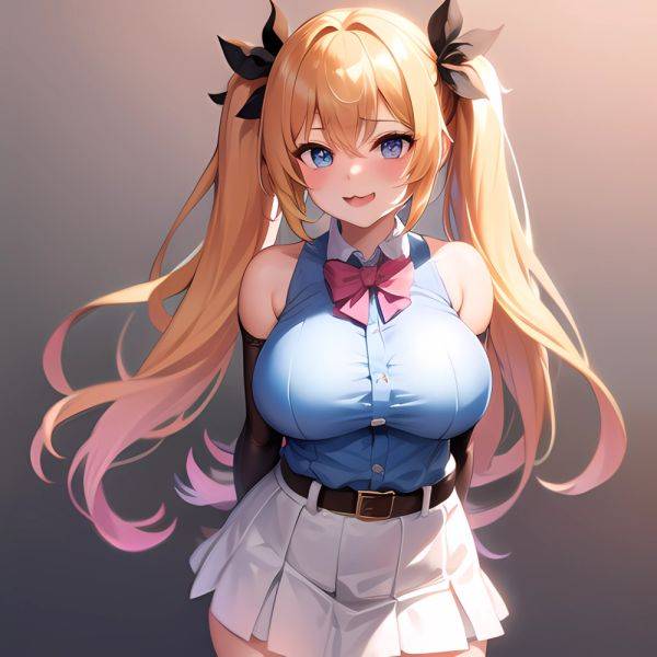 1girl Aymusk Belt White Skirt Blonde Hair Blue Eyes Blush Bow Bowtie Breasts Curvy Elbow Gloves Fang Gloves Gradient Background, 2840037598 - AIHentai - aihentai.co on pornintellect.com